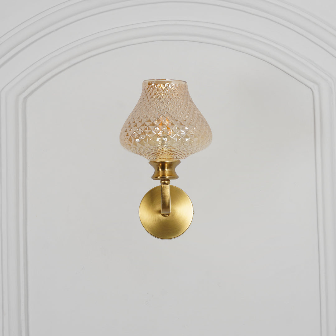 ANGELO Single Light Wall Fitting In Brass  Finish Metal With Amber Crystal Glass