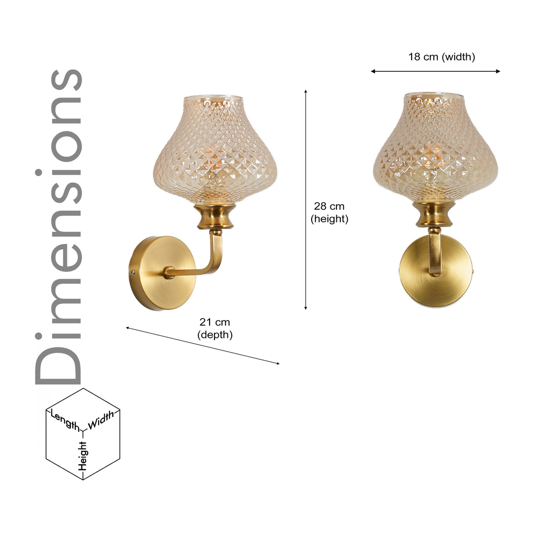 ANGELO Single Light Wall Fitting In Brass  Finish Metal With Amber Crystal Glass