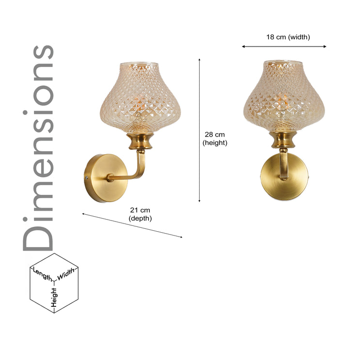 ANGELO Single Light Wall Fitting In Brass  Finish Metal With Amber Crystal Glass