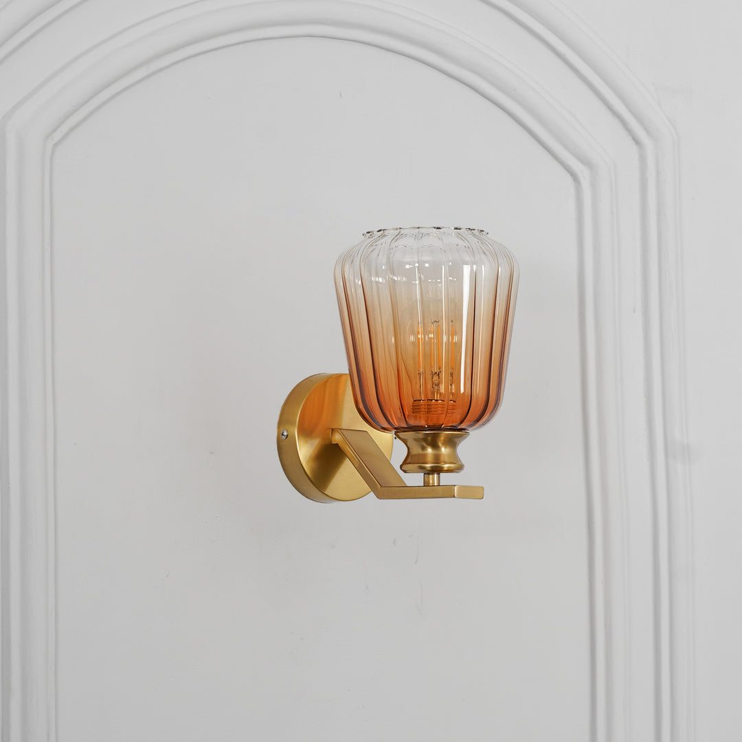 BRINLEY Single Light Wall Fitting In Brass  Finish Metal With Amber Glass
