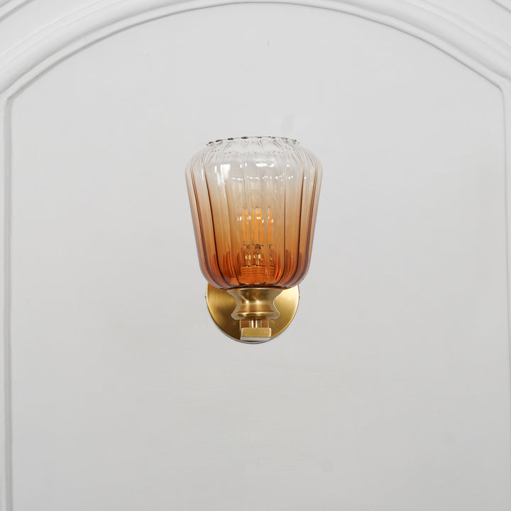 BRINLEY Single Light Wall Fitting In Brass  Finish Metal With Amber Glass