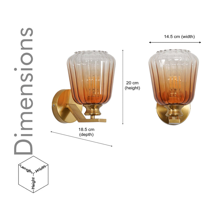 BRINLEY Single Light Wall Fitting In Brass  Finish Metal With Amber Glass