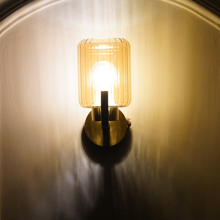 ISABELLA Single Light Wall Fitting In Black And  Brass  Finish Metal With Amber Glass