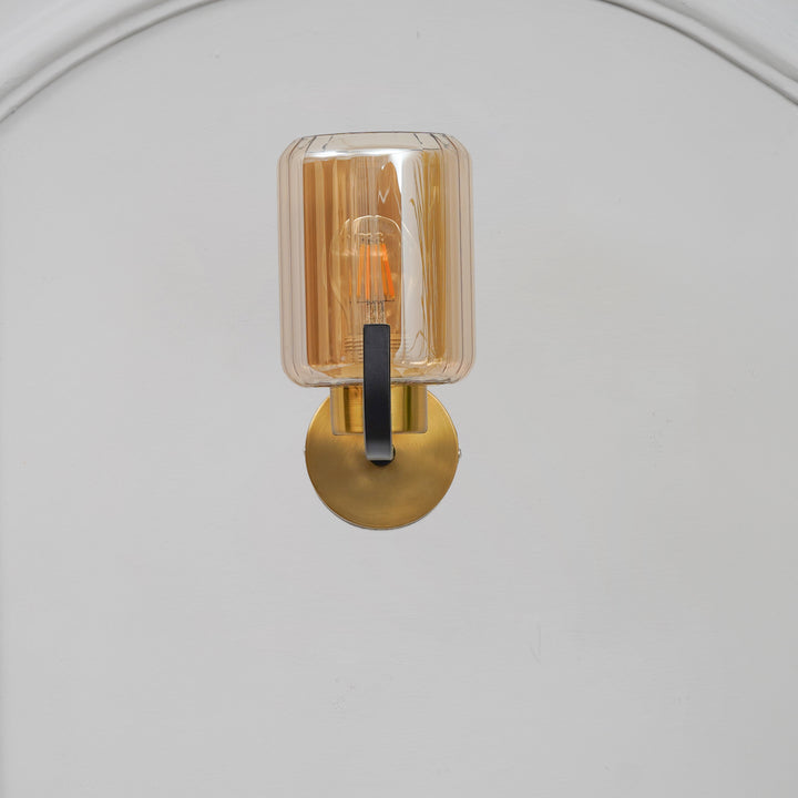 ISABELLA Single Light Wall Fitting In Black And  Brass  Finish Metal With Amber Glass