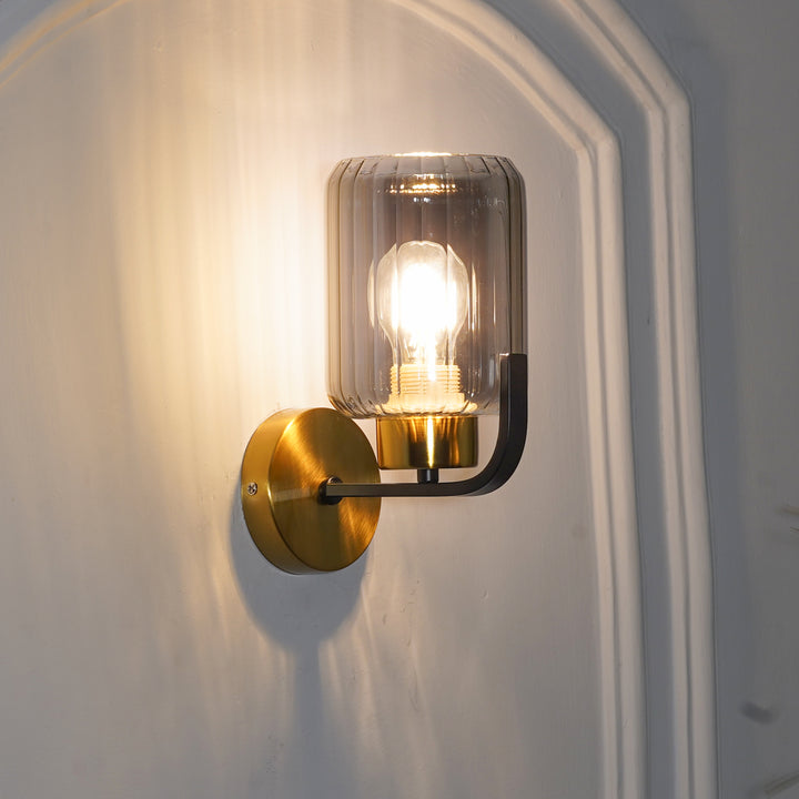 ISABELLA Single Light Wall Fitting In Black And  Brass  Finish Metal With Smoke Glass