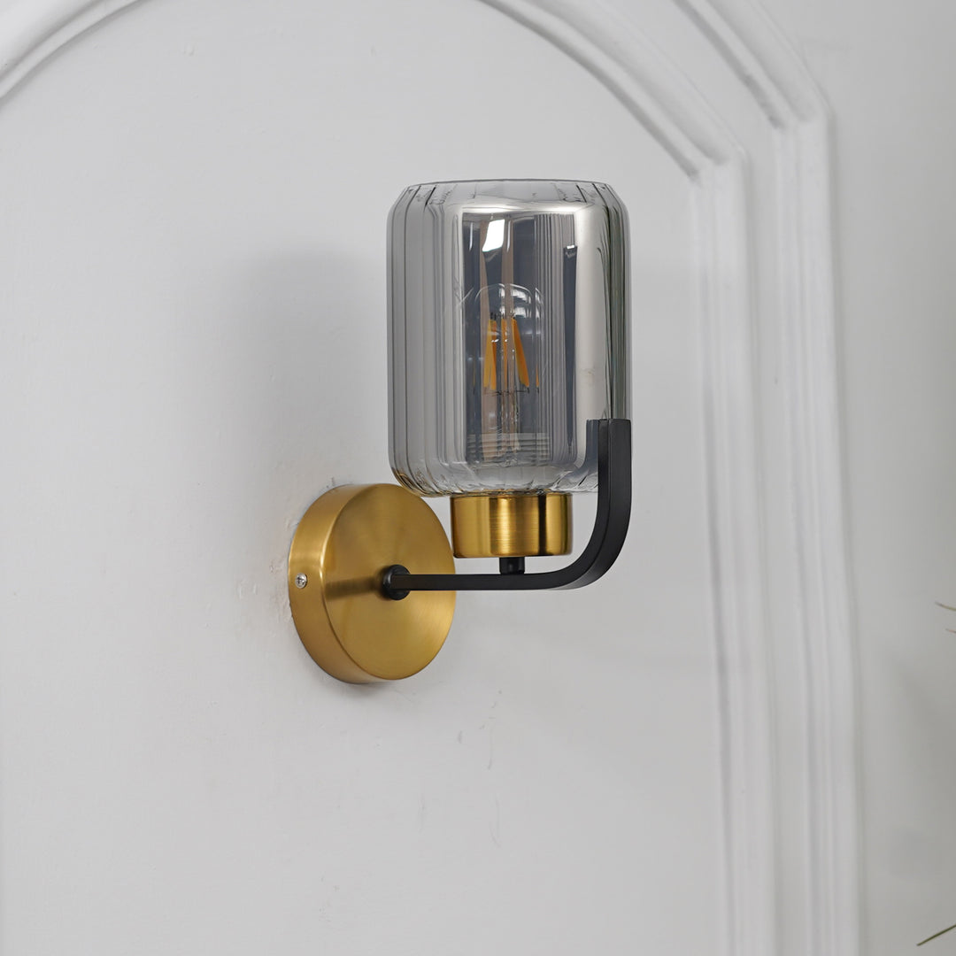 ISABELLA Single Light Wall Fitting In Black And  Brass  Finish Metal With Smoke Glass