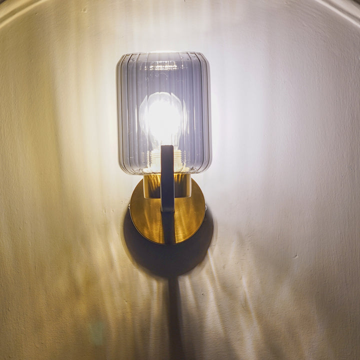 ISABELLA Single Light Wall Fitting In Black And  Brass  Finish Metal With Smoke Glass