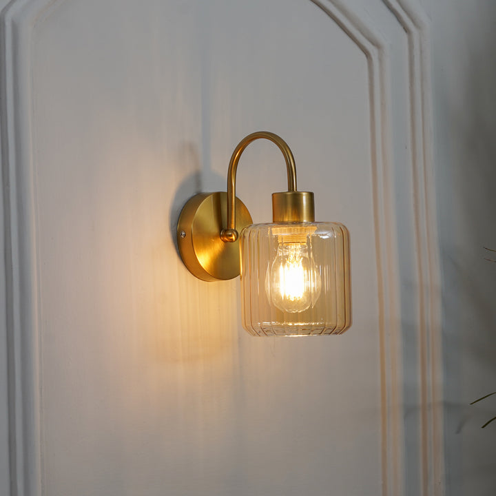 HENDRIK Single Light Wall Fitting In Brass  Finish Metal With Amber Glass