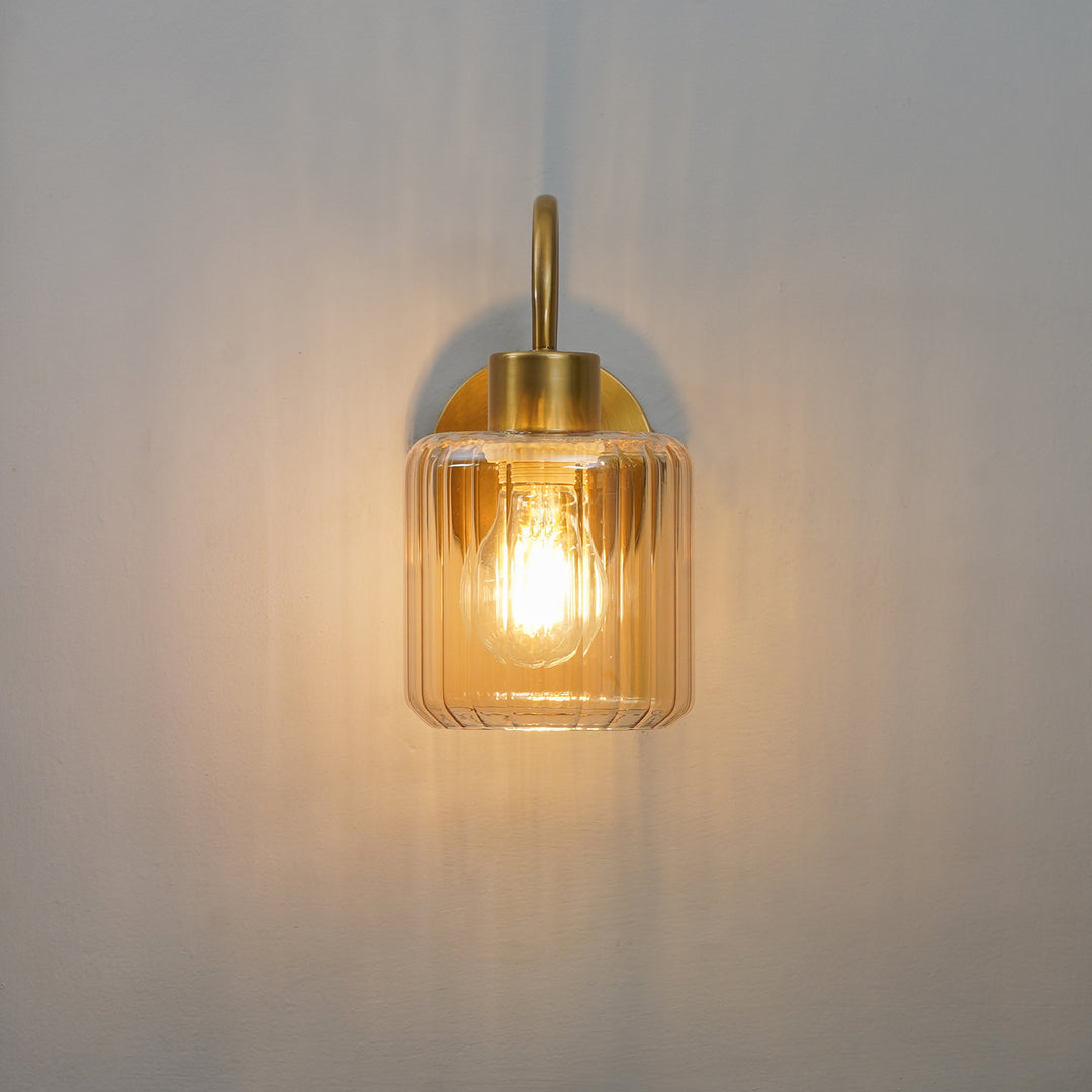 HENDRIK Single Light Wall Fitting In Brass  Finish Metal With Amber Glass