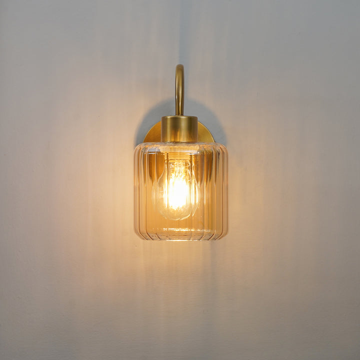 HENDRIK Single Light Wall Fitting In Brass  Finish Metal With Amber Glass