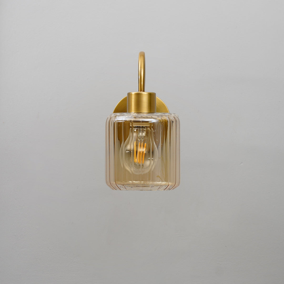 HENDRIK Single Light Wall Fitting In Brass  Finish Metal With Amber Glass