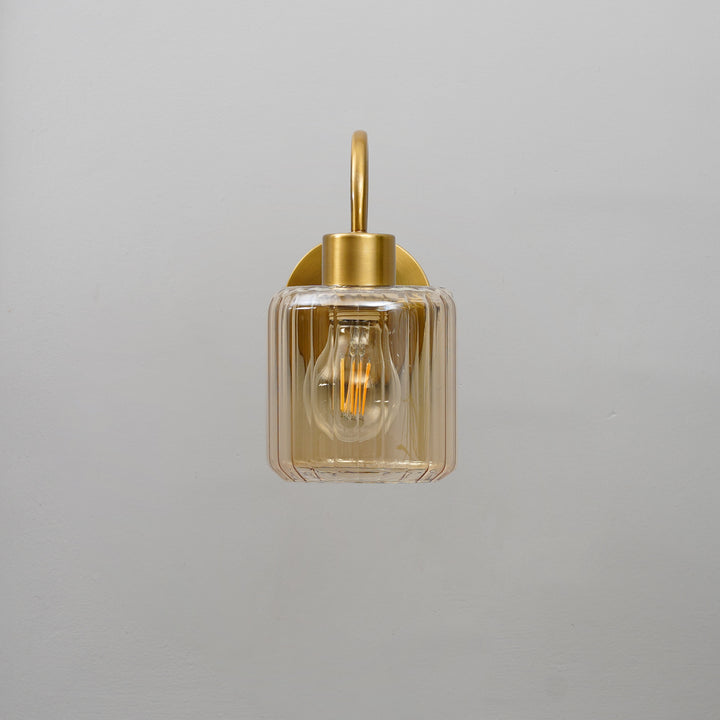HENDRIK Single Light Wall Fitting In Brass  Finish Metal With Amber Glass