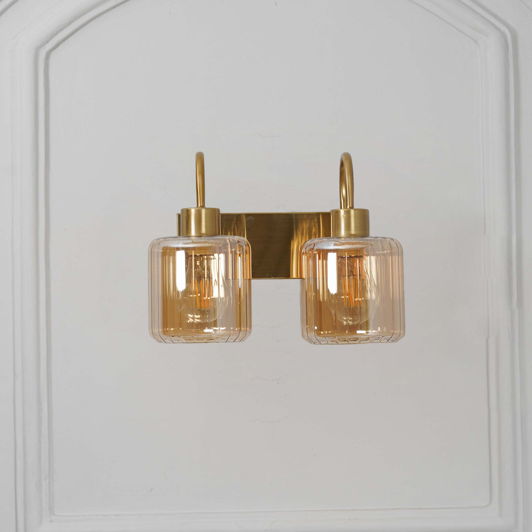 HENDRIK 2 Light Wall Fitting In Brass  Finish Metal With Amber Glass