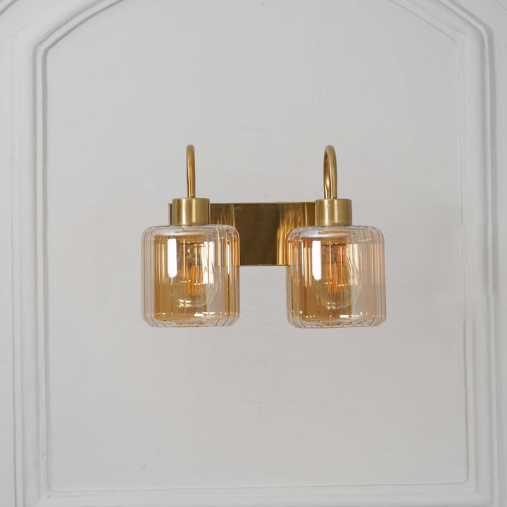 HENDRIK 2 Light Wall Fitting In Brass  Finish Metal With Amber Glass
