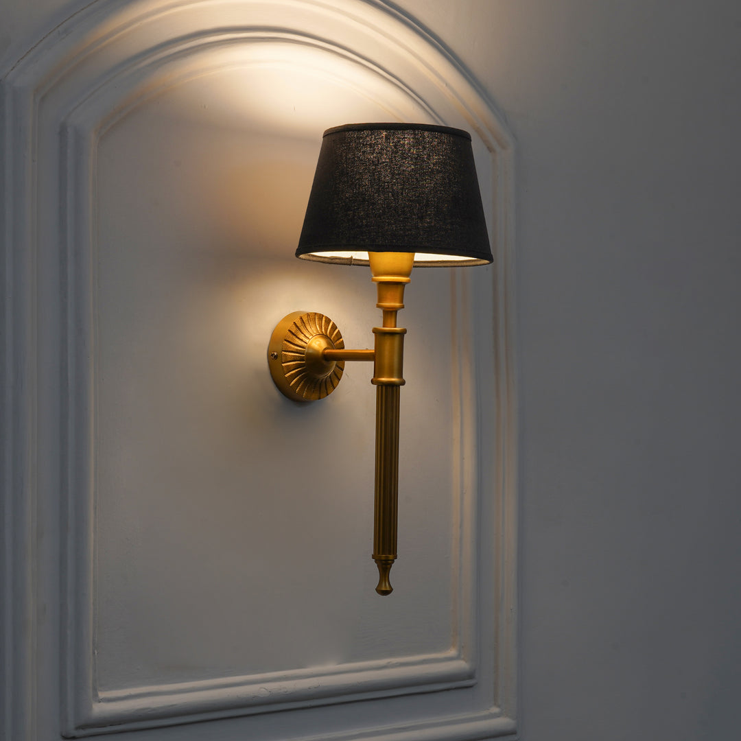 PARKER Single Light Wall Fitting In Antique Brass Finish Metal With Cotton Shade