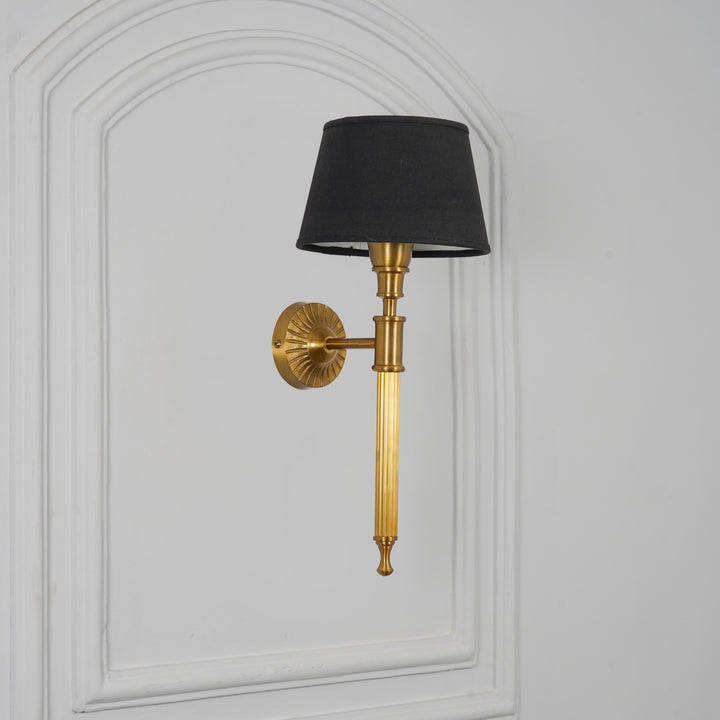 PARKER Single Light Wall Fitting In Antique Brass Finish Metal With Cotton Shade