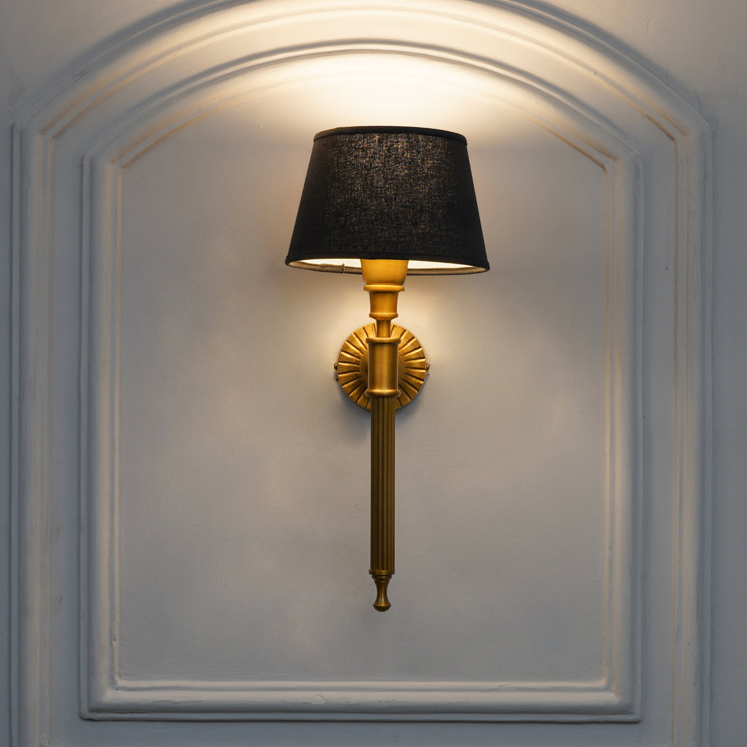 PARKER Single Light Wall Fitting In Antique Brass Finish Metal With Cotton Shade