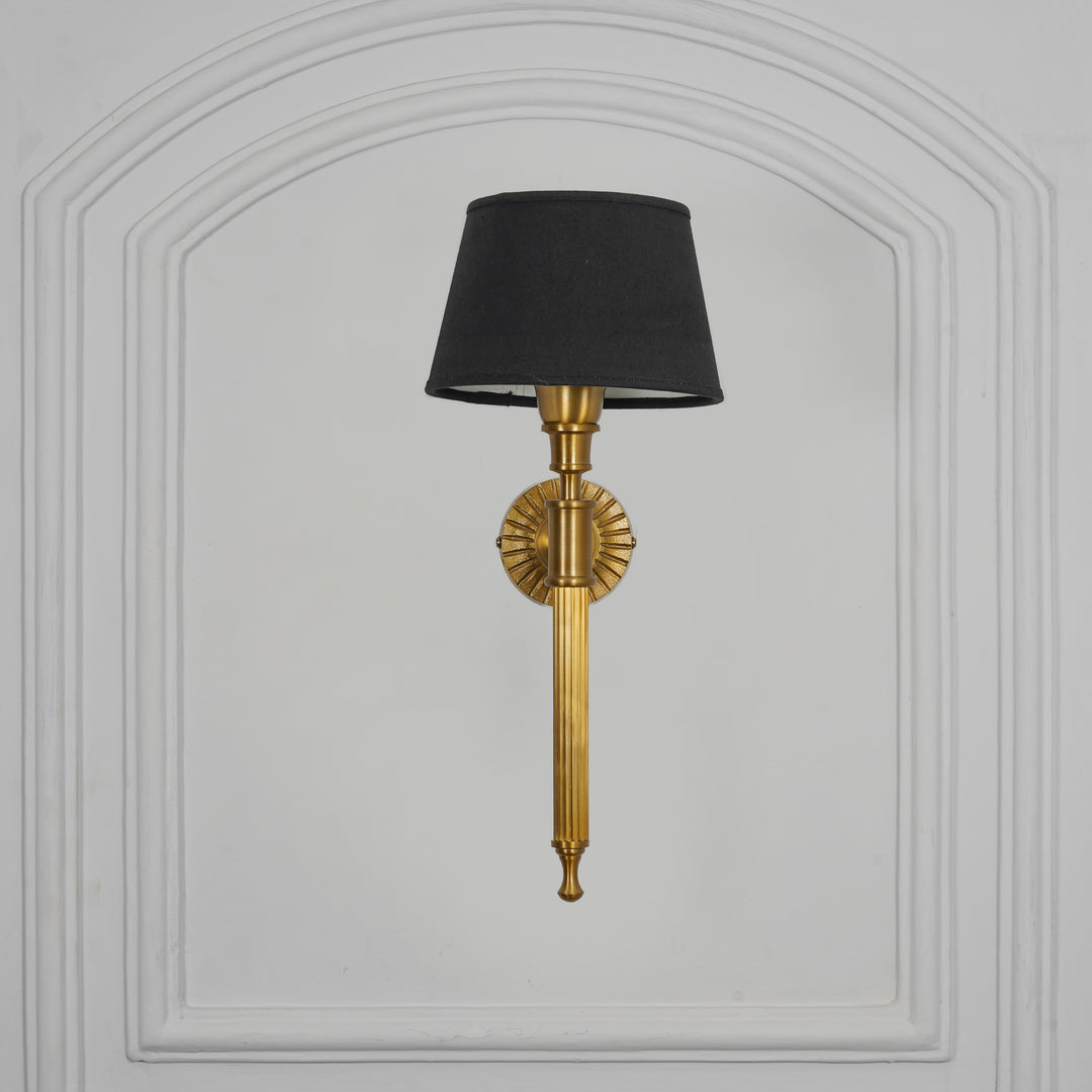 PARKER Single Light Wall Fitting In Antique Brass Finish Metal With Cotton Shade