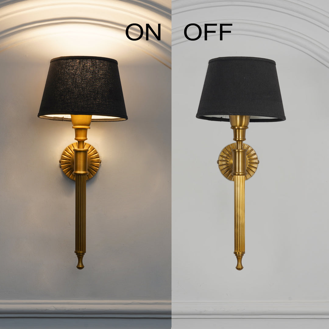 PARKER Single Light Wall Fitting In Antique Brass Finish Metal With Cotton Shade