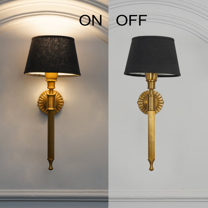 PARKER Single Light Wall Fitting In Antique Brass Finish Metal With Cotton Shade