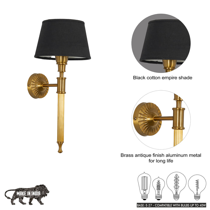 PARKER Single Light Wall Fitting In Antique Brass Finish Metal With Cotton Shade