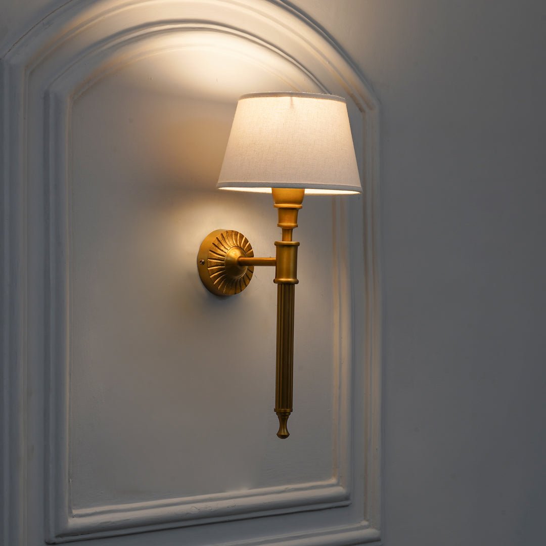 PARKER Single Light Wall Fitting In Antique Brass Finish Metal With Cotton Shade