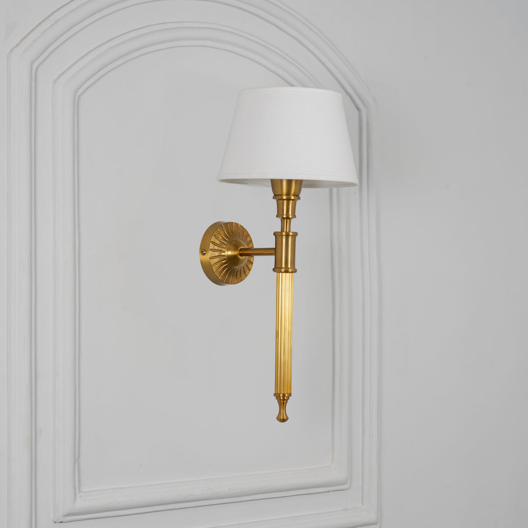 PARKER Single Light Wall Fitting In Antique Brass Finish Metal With Cotton Shade