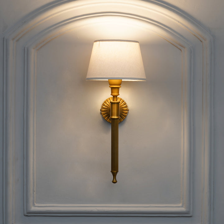 PARKER Single Light Wall Fitting In Antique Brass Finish Metal With Cotton Shade