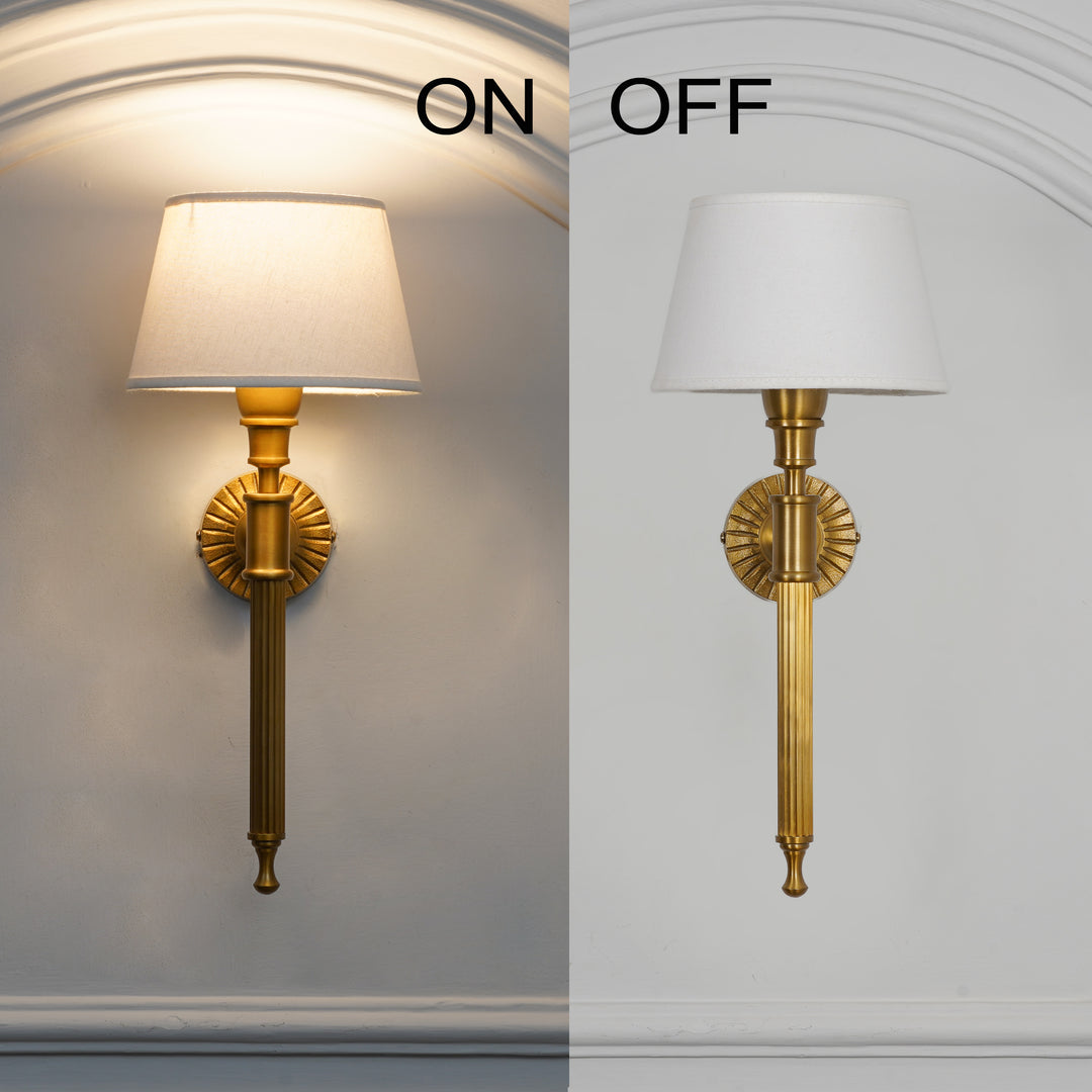 PARKER Single Light Wall Fitting In Antique Brass Finish Metal With Cotton Shade