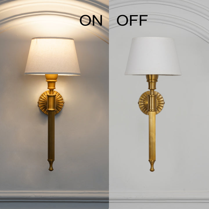 PARKER Single Light Wall Fitting In Antique Brass Finish Metal With Cotton Shade