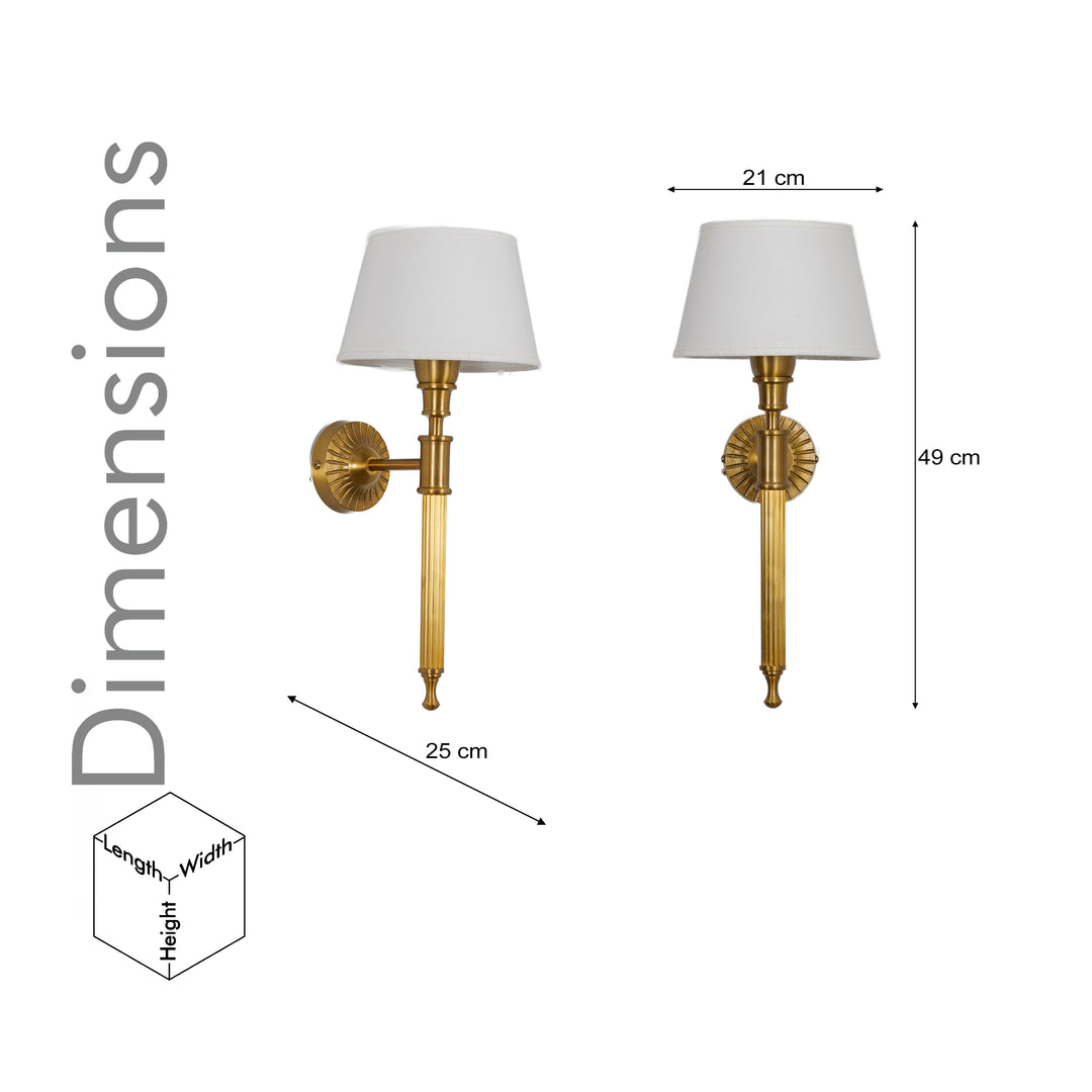 PARKER Single Light Wall Fitting In Antique Brass Finish Metal With Cotton Shade