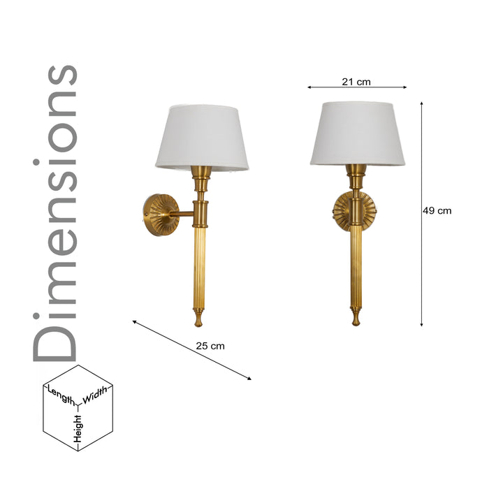 PARKER Single Light Wall Fitting In Antique Brass Finish Metal With Cotton Shade