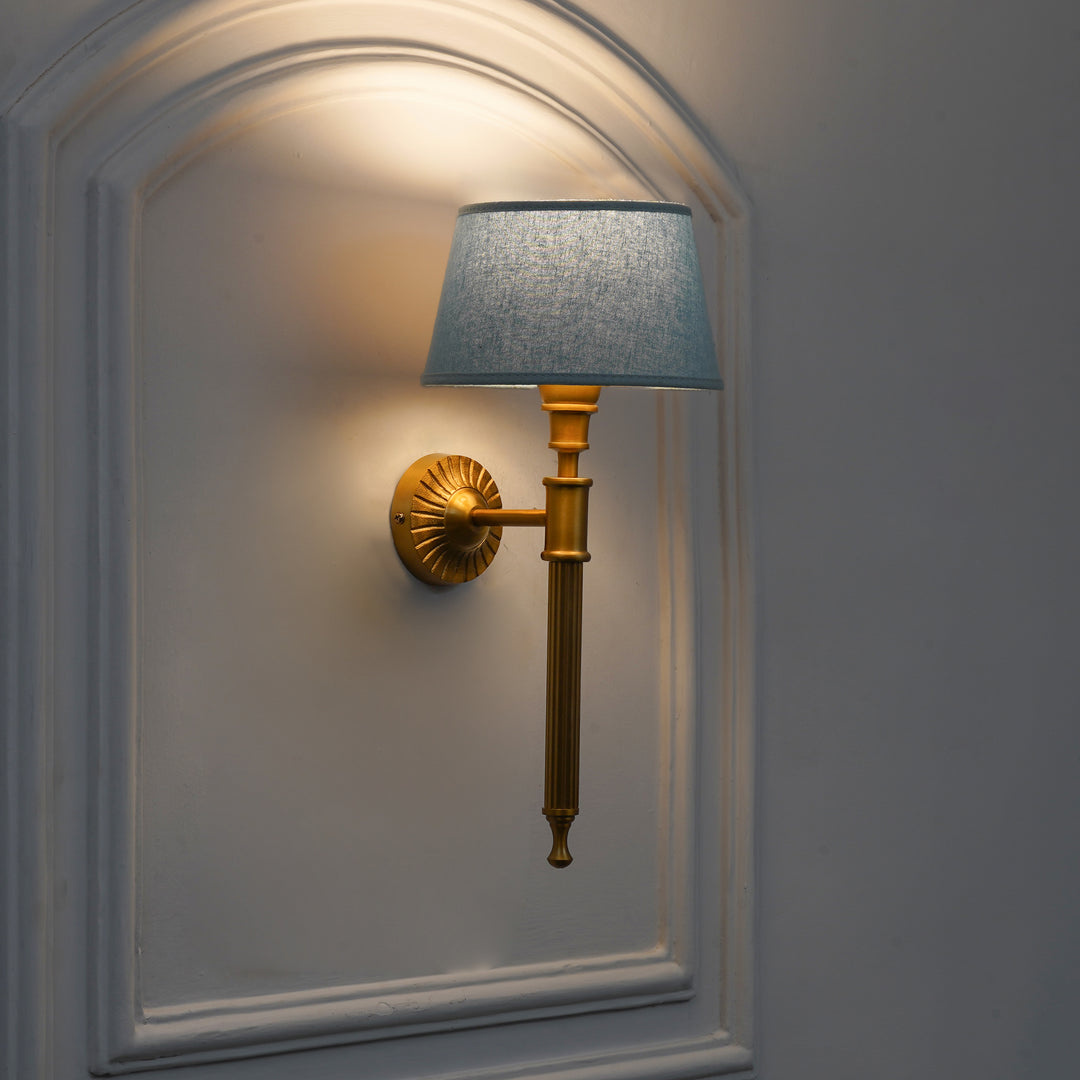 PARKER Single Light Wall Fitting In Antique Brass Finish Metal With Cotton Shade
