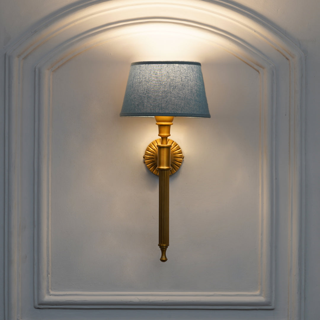 PARKER Single Light Wall Fitting In Antique Brass Finish Metal With Cotton Shade