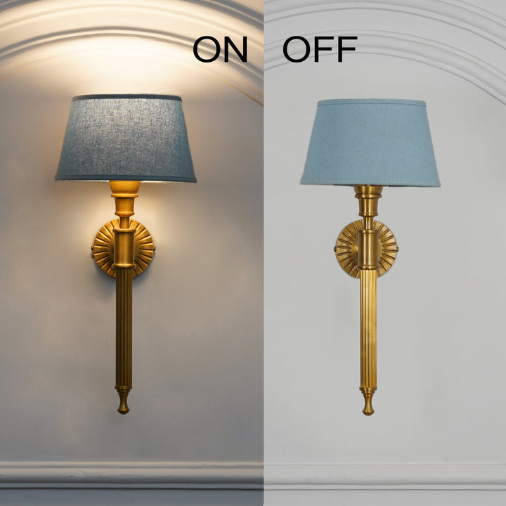 PARKER Single Light Wall Fitting In Antique Brass Finish Metal With Cotton Shade