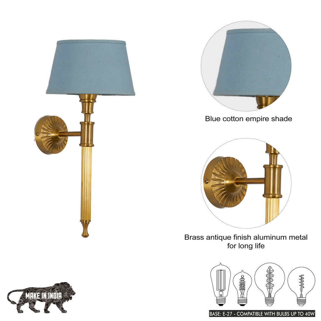 PARKER Single Light Wall Fitting In Antique Brass Finish Metal With Cotton Shade