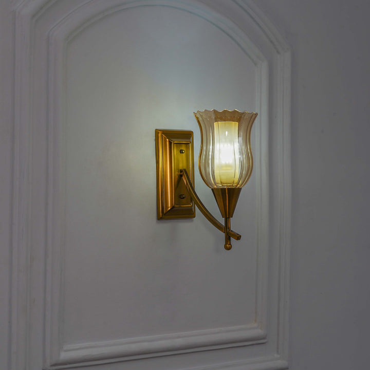 ELTHAM Amber Glass And Brass Finish Metal Wall Light