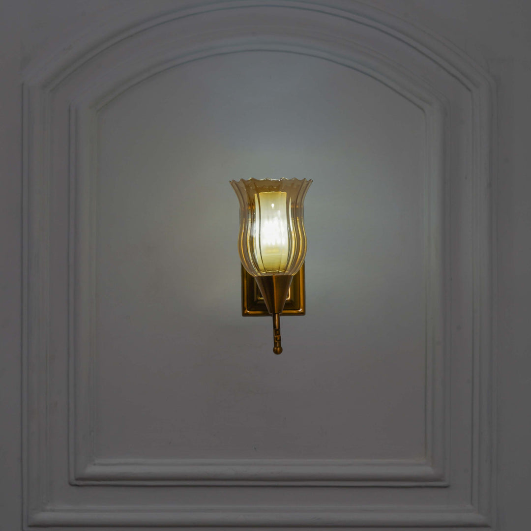 ELTHAM Amber Glass And Brass Finish Metal Wall Light