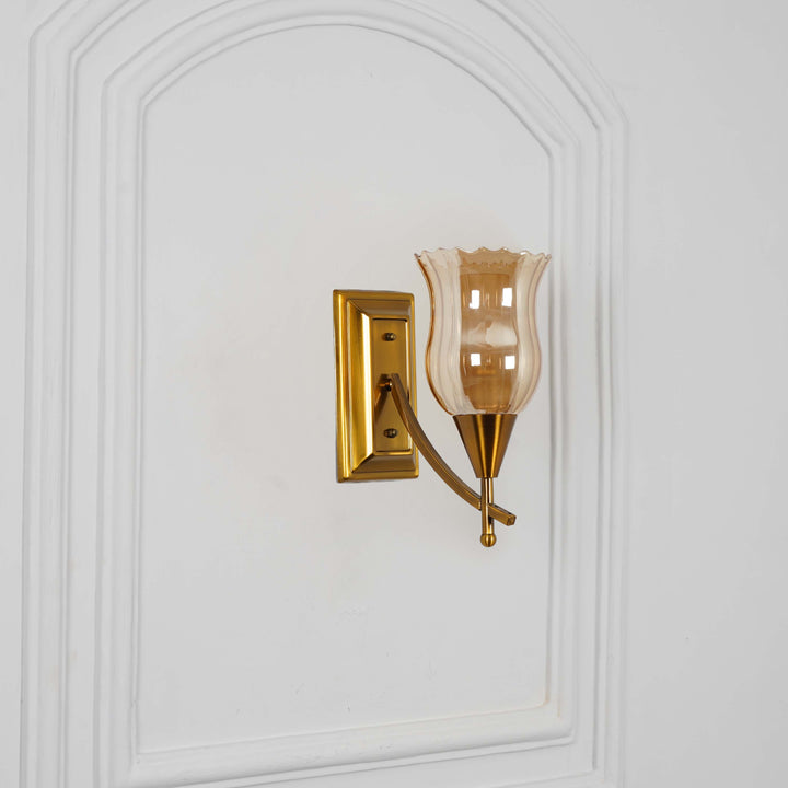 ELTHAM Amber Glass And Brass Finish Metal Wall Light