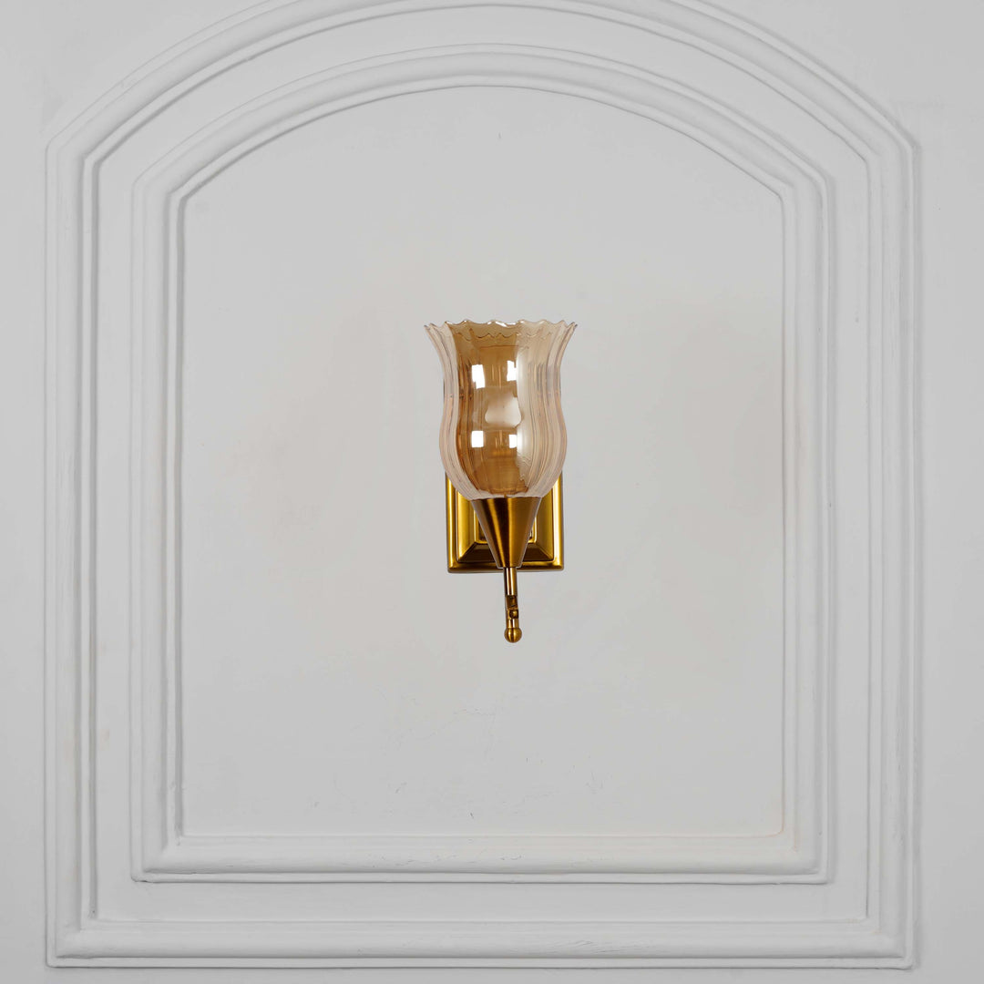 ELTHAM Amber Glass And Brass Finish Metal Wall Light