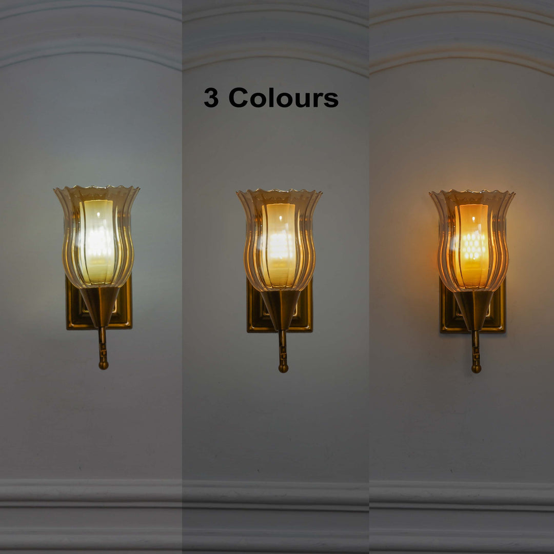 ELTHAM Amber Glass And Brass Finish Metal Wall Light