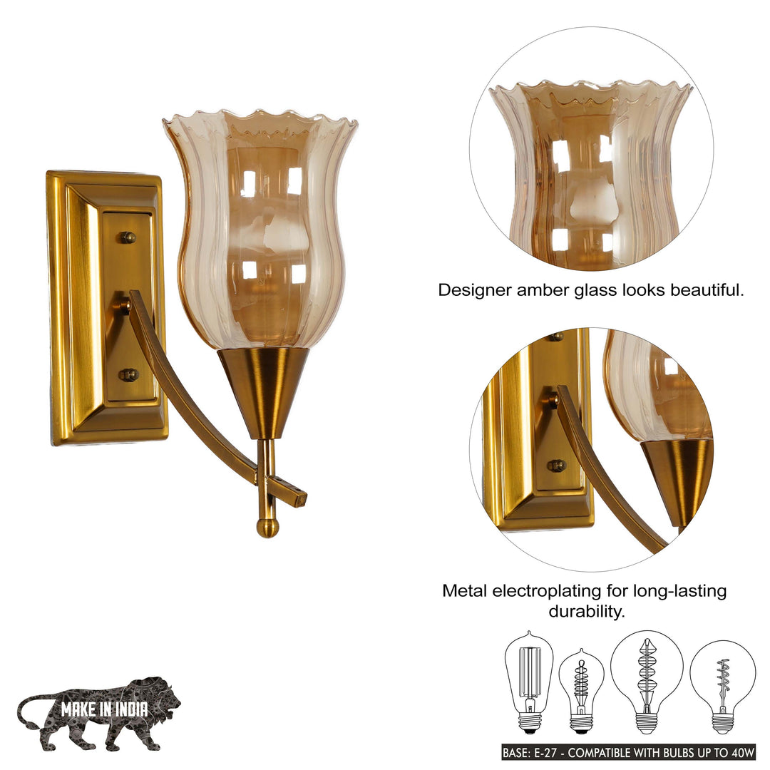 ELTHAM Amber Glass And Brass Finish Metal Wall Light
