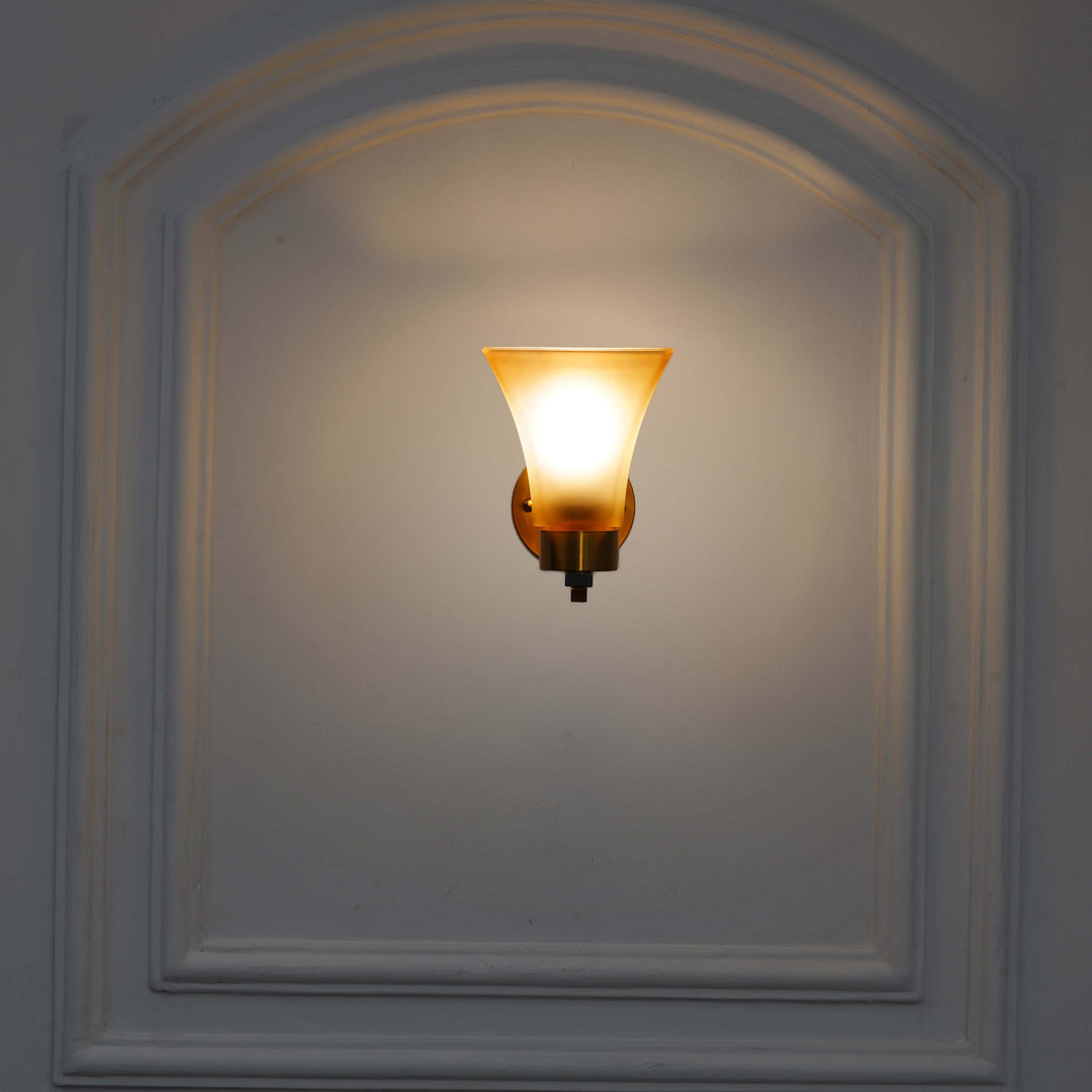 SUTTON Single Light Wall Fitting In Brass And Black  Finish Metal With White Glass