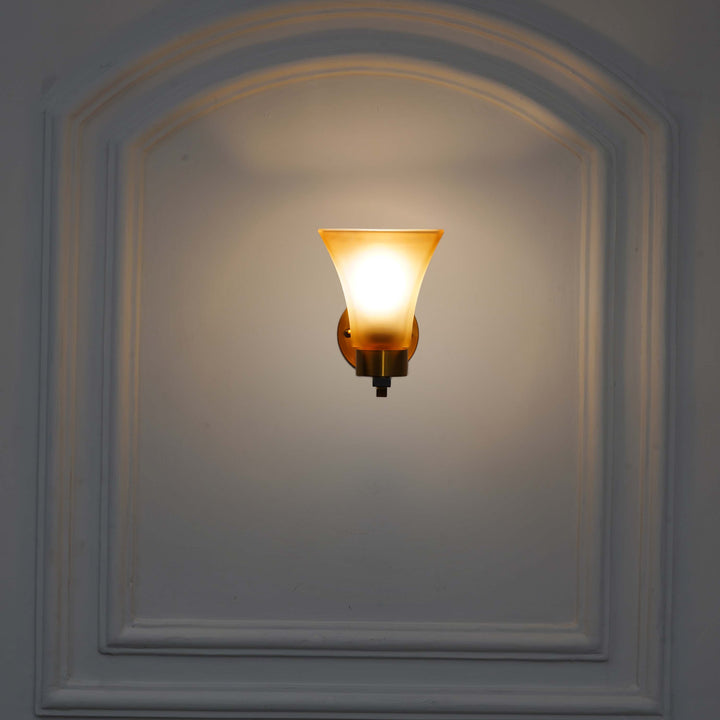 SUTTON Single Light Wall Fitting In Brass And Black  Finish Metal With White Glass