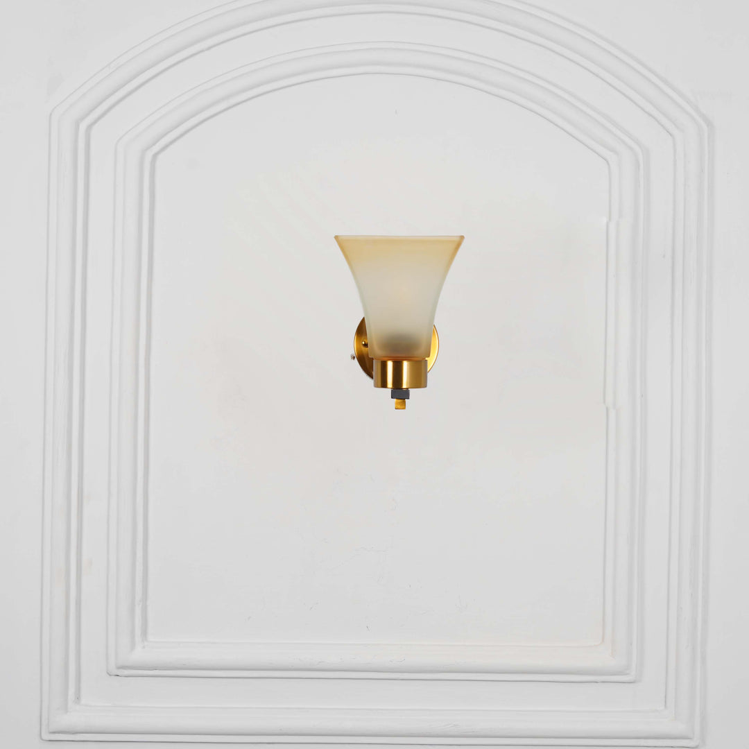 SUTTON Single Light Wall Fitting In Brass And Black  Finish Metal With White Glass