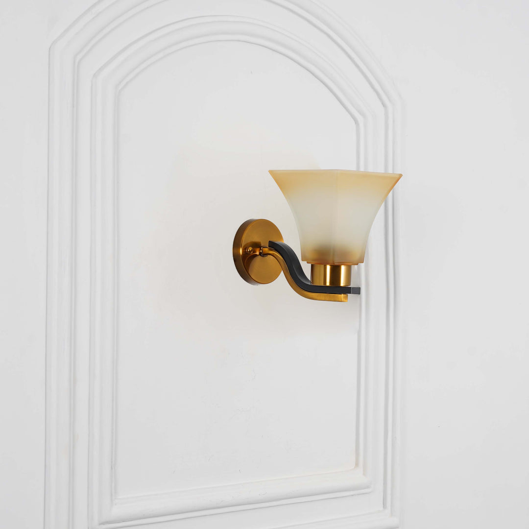 SUTTON Single Light Wall Fitting In Brass And Black  Finish Metal With White Glass
