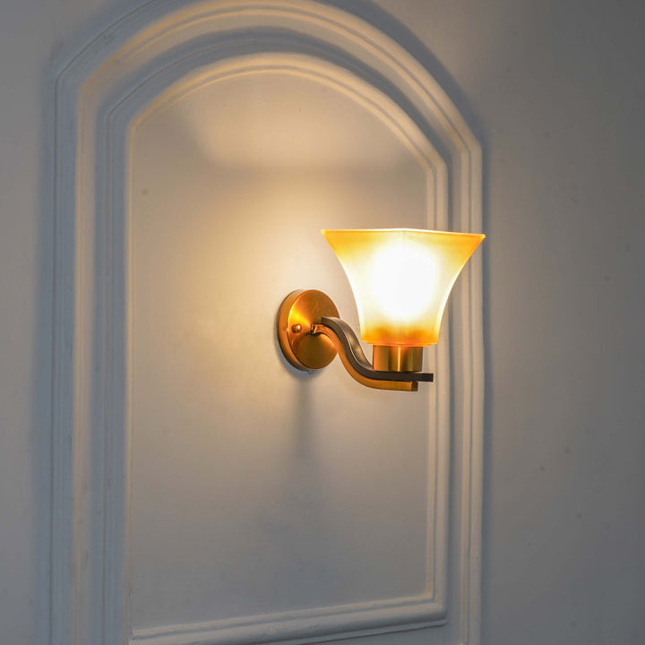 SUTTON Single Light Wall Fitting In Brass And Black  Finish Metal With White Glass