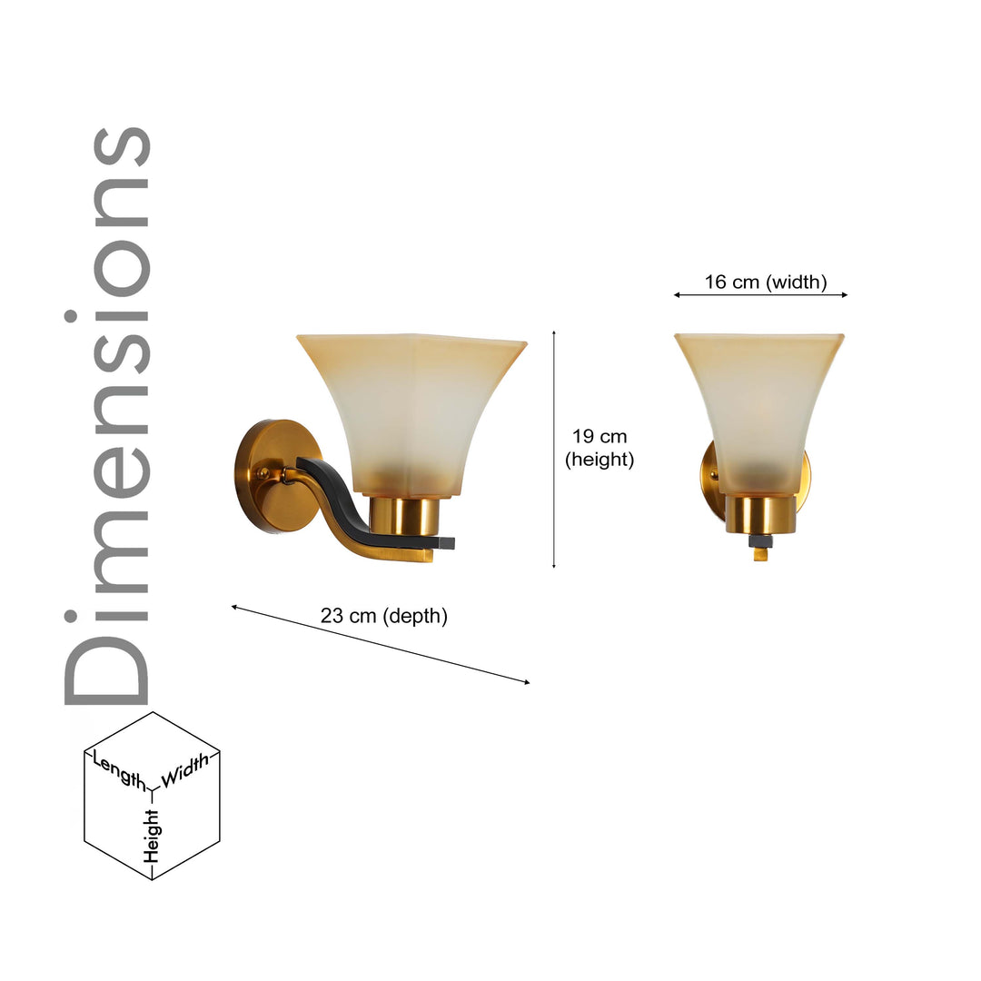 SUTTON Single Light Wall Fitting In Brass And Black  Finish Metal With White Glass