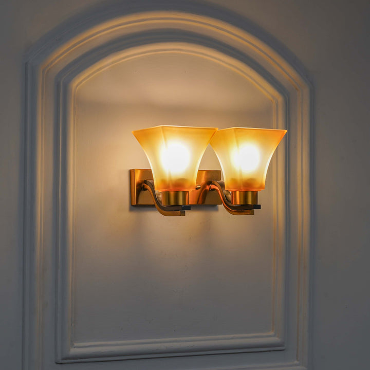 SUTTON 2 Light Wall Fitting In Brass And  Black Finish Metal With White Glass