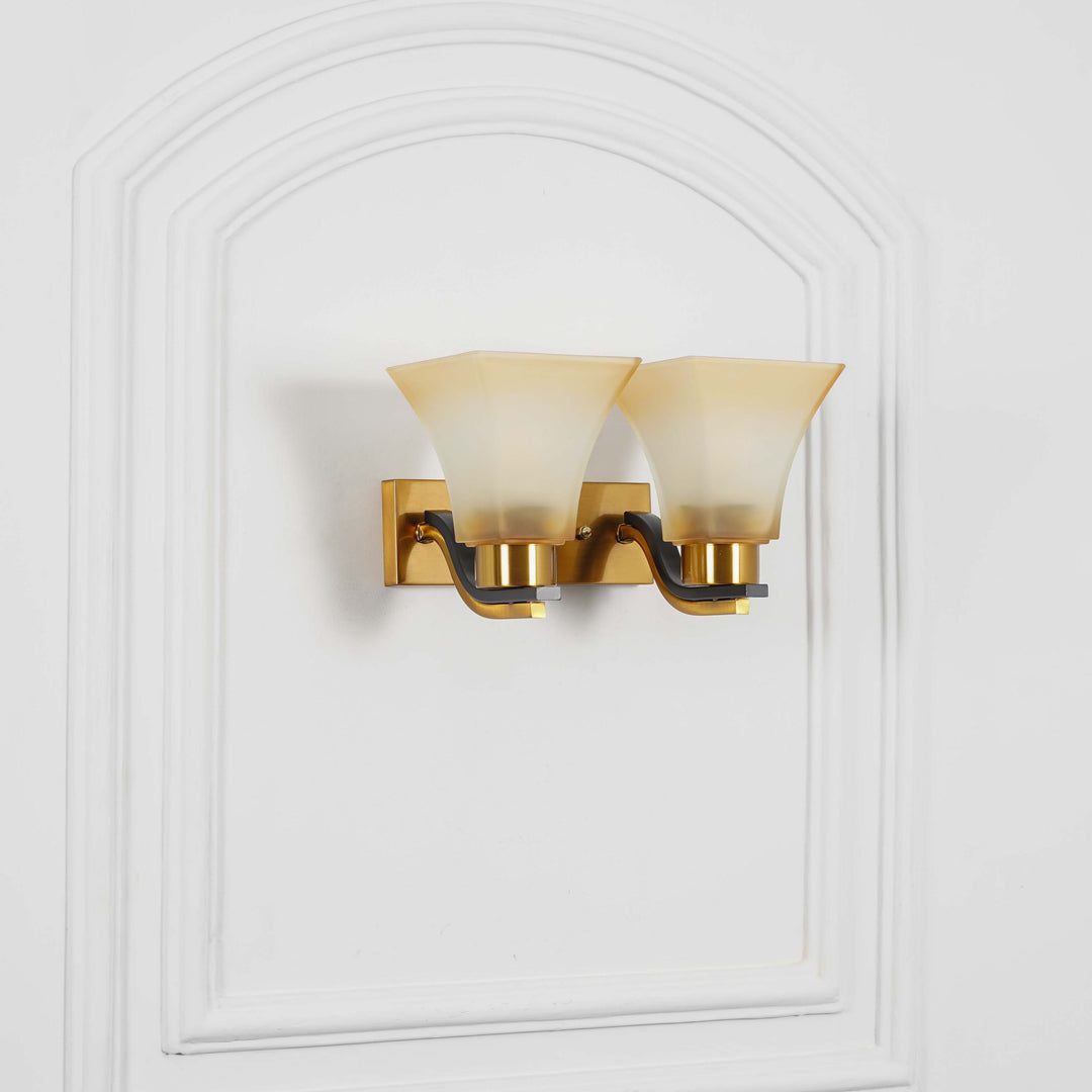 SUTTON 2 Light Wall Fitting In Brass And  Black Finish Metal With White Glass